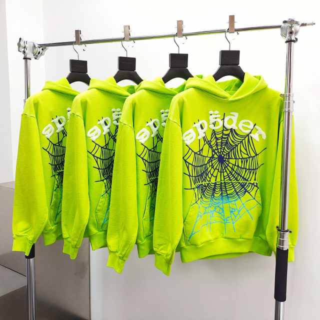 1:1 quality version  Gradient Spiderweb Print Bright Green Hoodie & Shorts Set