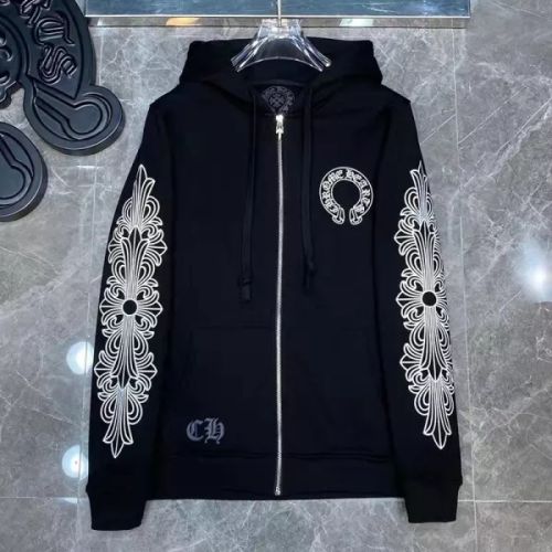 Chr0me Hearts Sleeve Print Back Horseshoe Logo Zipped Hoodie Black White TikTok Viral Item