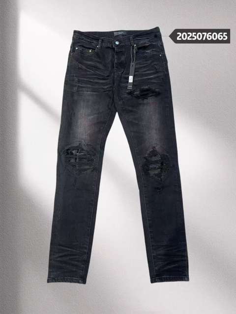 1:1 quality version Purple Black Leather Patchwork Jeans