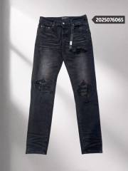 1:1 quality version Purple Black Leather Patchwork Jeans