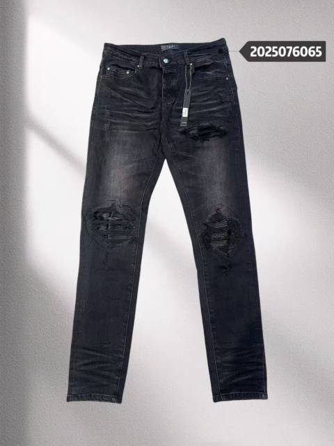 1:1 quality version Purple Black Leather Patchwork Jeans