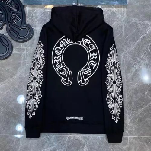 Chr0me Hearts Sleeve Print Back Horseshoe Logo Zipped Hoodie Black White TikTok Viral Item