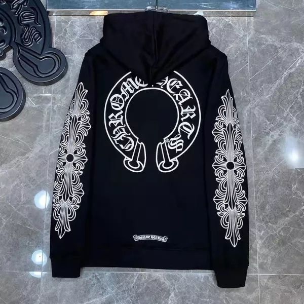 Chr0me Hearts Sleeve Print Back Horseshoe Logo Zipped Hoodie Black White TikTok Viral Item