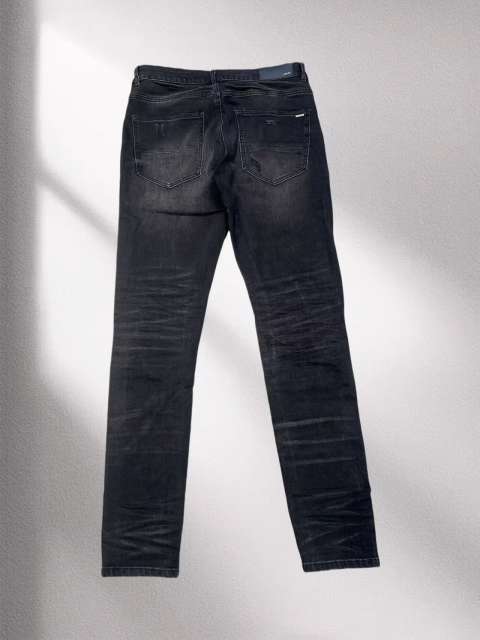 1:1 quality version Purple Black Leather Patchwork Jeans
