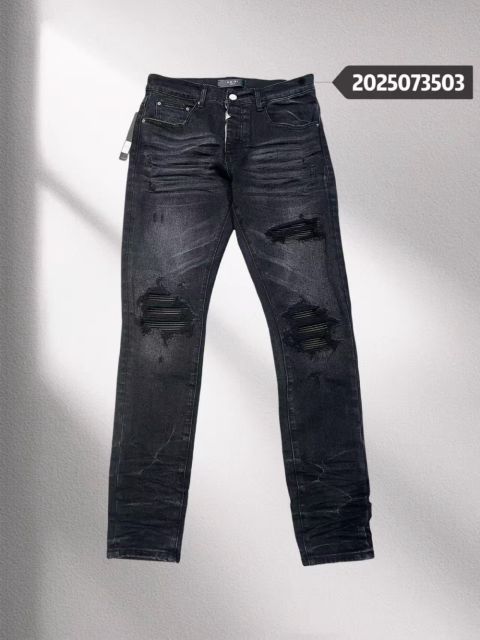 1:1 quality version Amir* Leather patch washed distressed jeans
