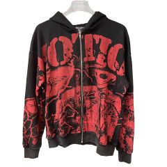 Mixed Emotion Red skull mottled letter printed Hoodie