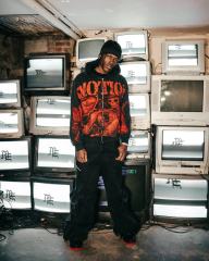 Mixed Emotion Red skull mottled letter printed Hoodie