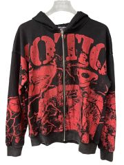 Mixed Emotion Red skull mottled letter printed Hoodie