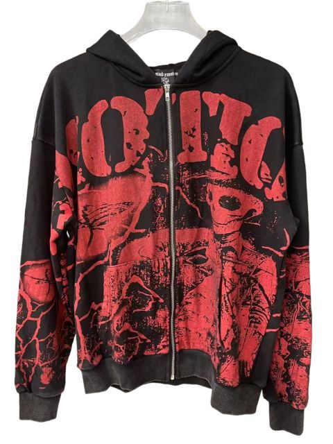 Mixed Emotion Red skull mottled letter printed Hoodie