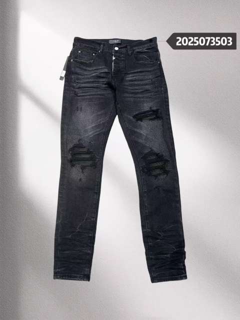 1:1 quality version Amir* Leather patch washed distressed jeans