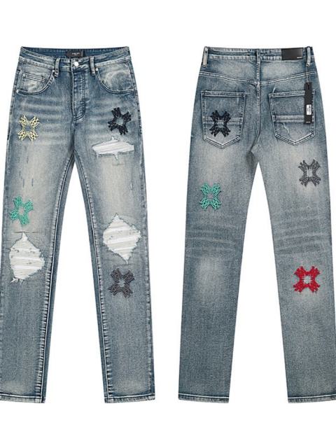 Black White LOGO  Letter Embroidered Jeans