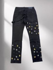 Amir* Colorful Embroidery Logo Black Jeans