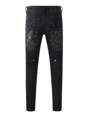 1:1 Quality Version Purple Rhinestone Black Jeans