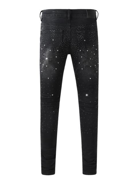 1:1 Quality Version Purple Rhinestone Black Jeans