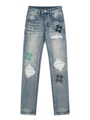 Black White LOGO  Letter Embroidered Jeans