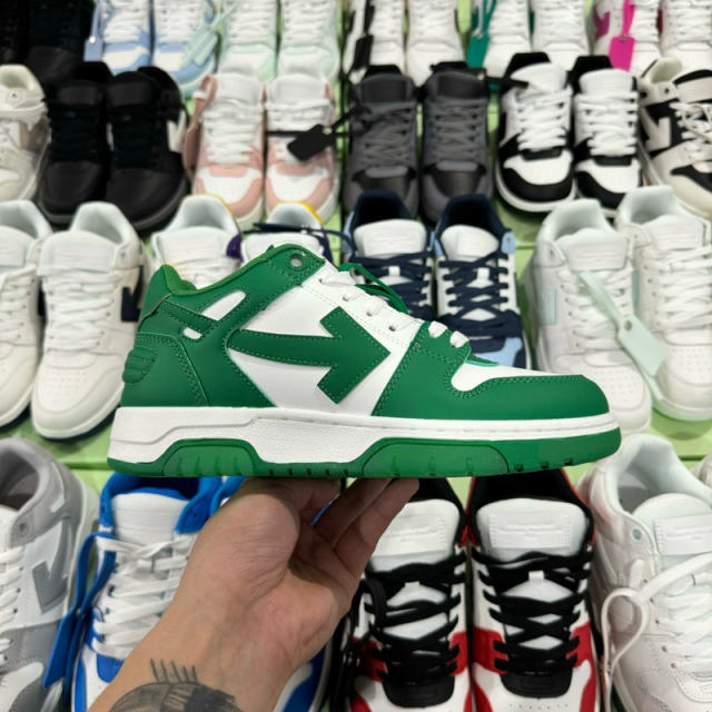 Off-White Out Of Office Low-Top Leather OW Sneakers Shoes White Green (Size 7-11)