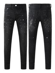 1:1 Quality Version Purple Rhinestone Black Jeans