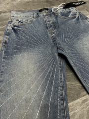 1:1 quality Version Purple Radial Rhinestone Jeans