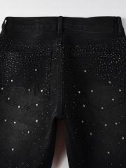 1:1 Quality Version Purple Rhinestone Black Jeans