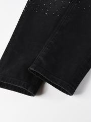 1:1 Quality Version Purple Rhinestone Black Jeans