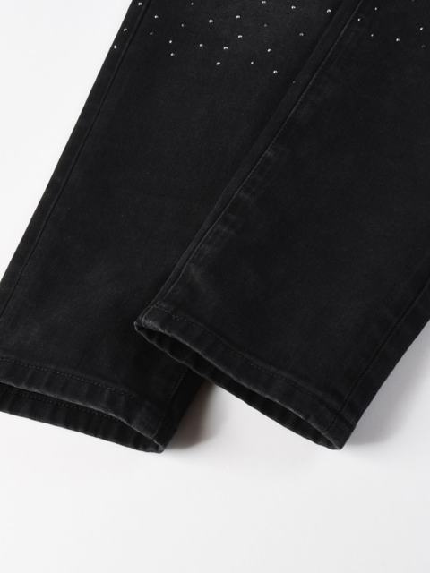 1:1 Quality Version Purple Rhinestone Black Jeans