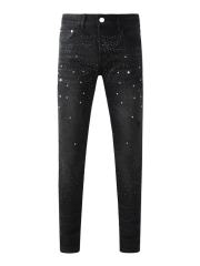 1:1 Quality Version Purple Rhinestone Black Jeans