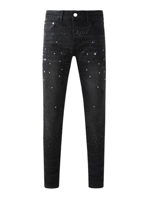 1:1 Quality Version Purple Rhinestone Black Jeans