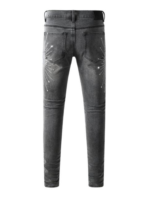 1:1 Quality Version Purple Radial Rhinestone Black Jeans