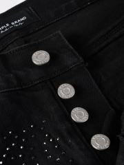 1:1 Quality Version Purple Rhinestone Black Jeans