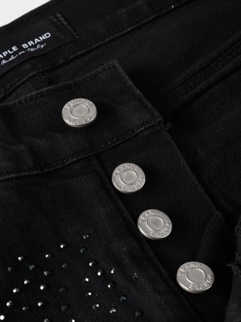 1:1 Quality Version Purple Rhinestone Black Jeans