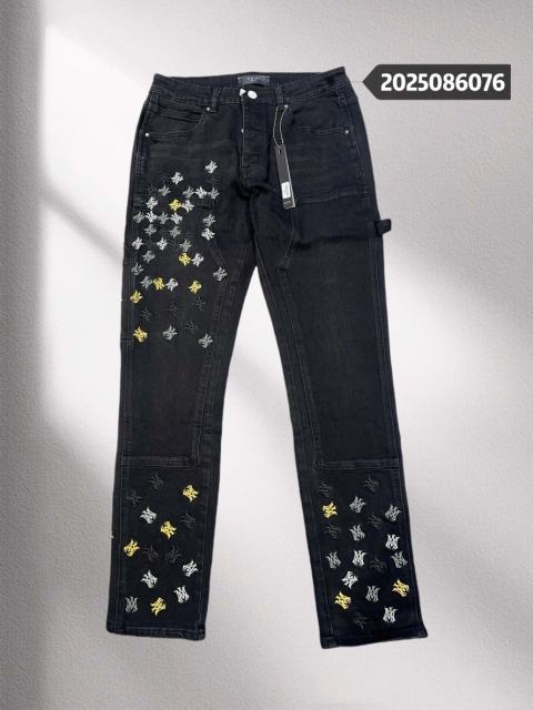 Amir* Colorful Embroidery Logo Black Jeans