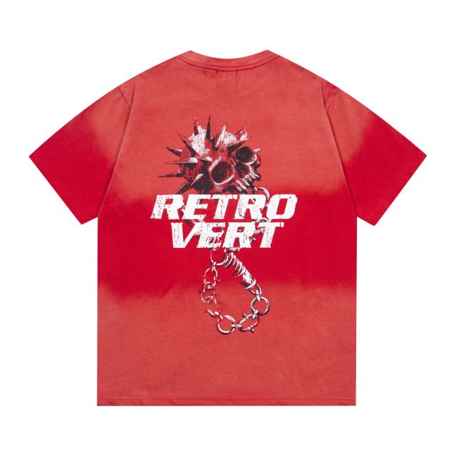 Retro Vert Skull Chain Print Washed Version Tee 2 colors