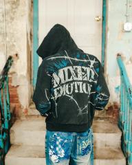 Mixed Emotion Distressed Black Printed Hoodie
