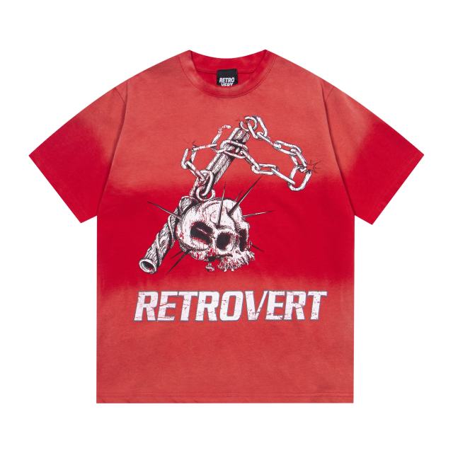 Retro Vert Skull Chain Print Washed Version Tee 2 colors