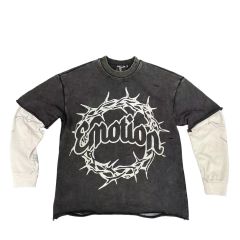 Mixed Emotion Fake two-piece sleeve patchwork distressed sweatshirt