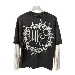 Mixed Emotion Fake two-piece sleeve patchwork distressed sweatshirt