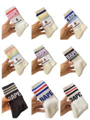 Bape Large Letter Jacquard Striped Socks 9 colors