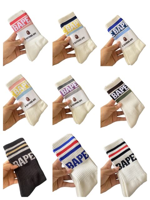 Bape Large Letter Jacquard Striped Socks 9 colors
