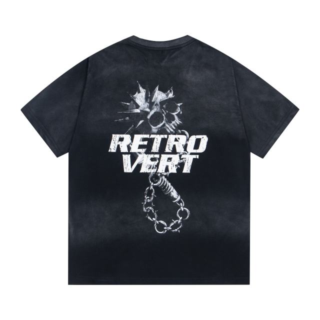 Retro Vert Skull Chain Print Washed Version Tee 2 colors