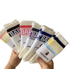 Bape Large Letter Jacquard Striped Socks 9 colors