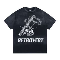 Retro Vert Skull Chain Print Washed Version Tee 2 colors