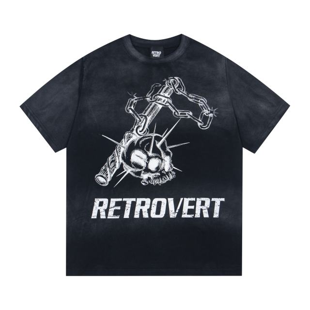 Retro Vert Skull Chain Print Washed Version Tee 2 colors