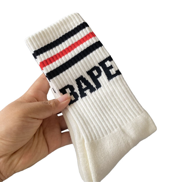 Bape Large Letter Jacquard Striped Socks 9 colors