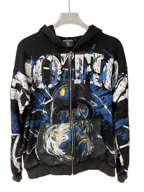 Mixed Emotion Distressed Black Printed Hoodie
