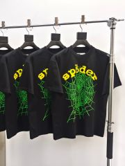 1:1 Quality Yellow Letter Green Spider Web Print Print Tee