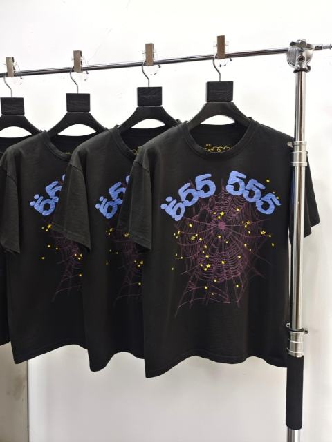 1:1 Quality Blue Letter Red Spider Web Print Tee