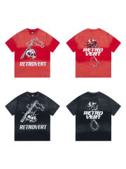 Retro Vert Skull Chain Print Washed Version Tee 2 colors