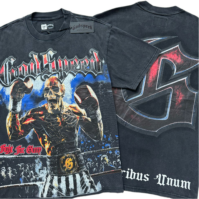 Godspeed Boxer Skull Print Washed Version Tee 2 colors