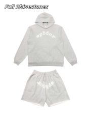 [ON SALE]1:1 Top Quality Version Sp5der Full Rhinestone Hoodie & Shorts Set