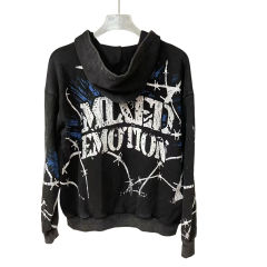 Mixed Emotion Distressed Black Printed Hoodie